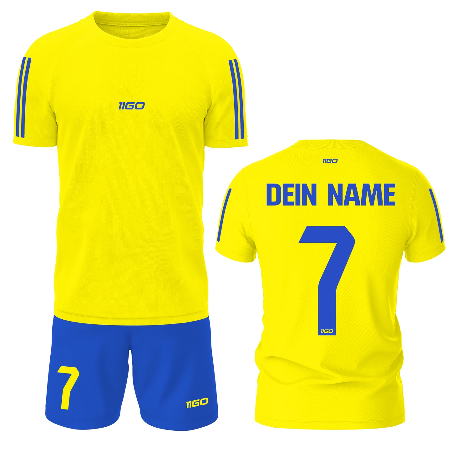 Personalisiertes Fußballtrikot mit Hose Gelb - Blau mit eigenem Namen und Nummer