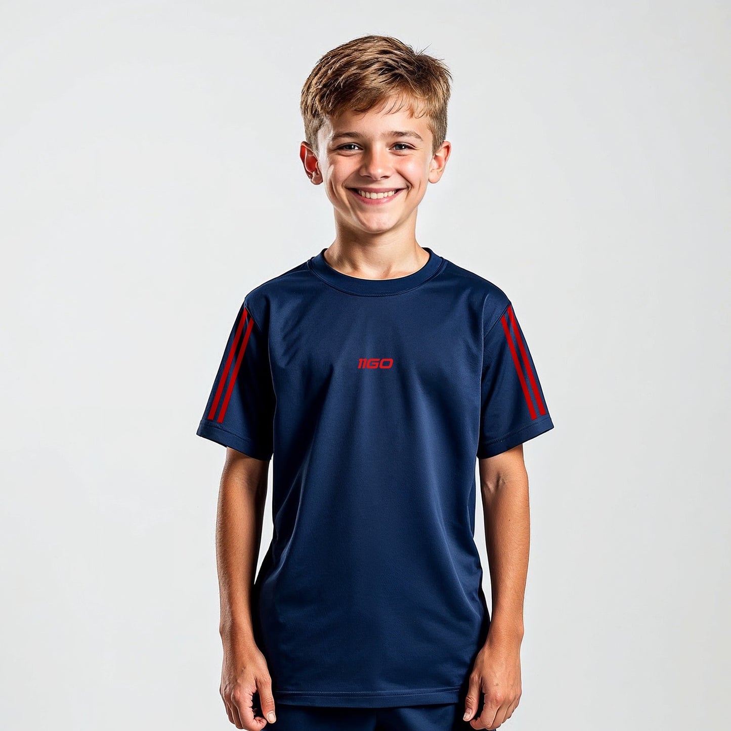 Personalisiertes Kinder-Fußball Set Marine - Rot mit eigenem Namen und Nummer