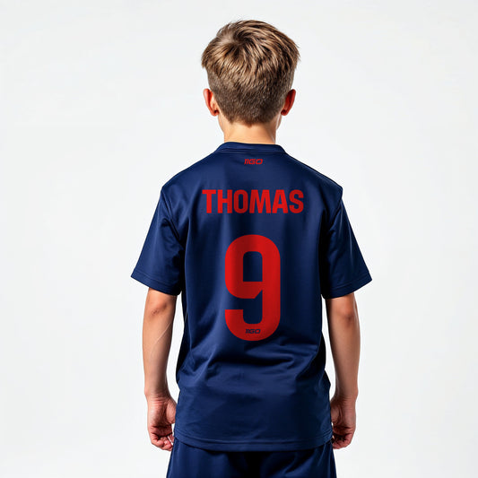 Personalisiertes Kinder-Fußball Set Marine - Rot mit eigenem Namen und Nummer