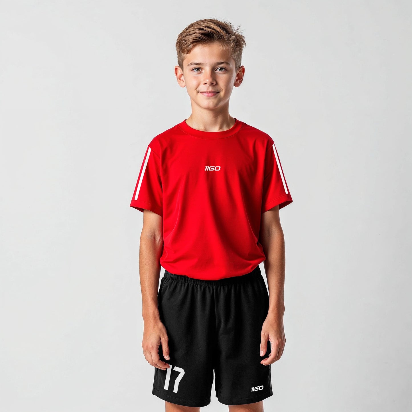 Personalisiertes Kinder-Fußball Set Rot - Schwarz mit eigenem Namen und Nummer