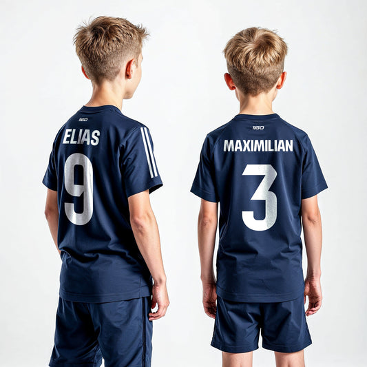 Personalisiertes Kinder-Fußball Set Marine mit eigenem Namen und Nummer
