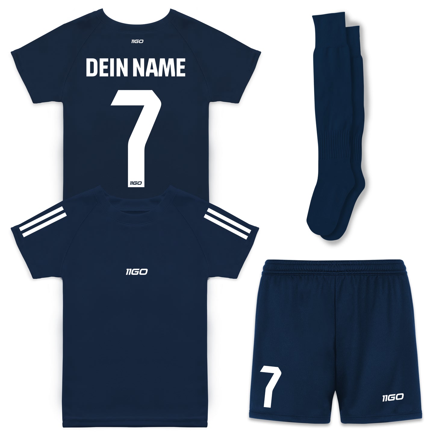 Personalisiertes Kinder-Fußball Set Marine mit eigenem Namen und Nummer