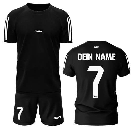 Personalisiertes Fußballtrikot mit Hose Schwarz mit eigenem Namen und Nummer