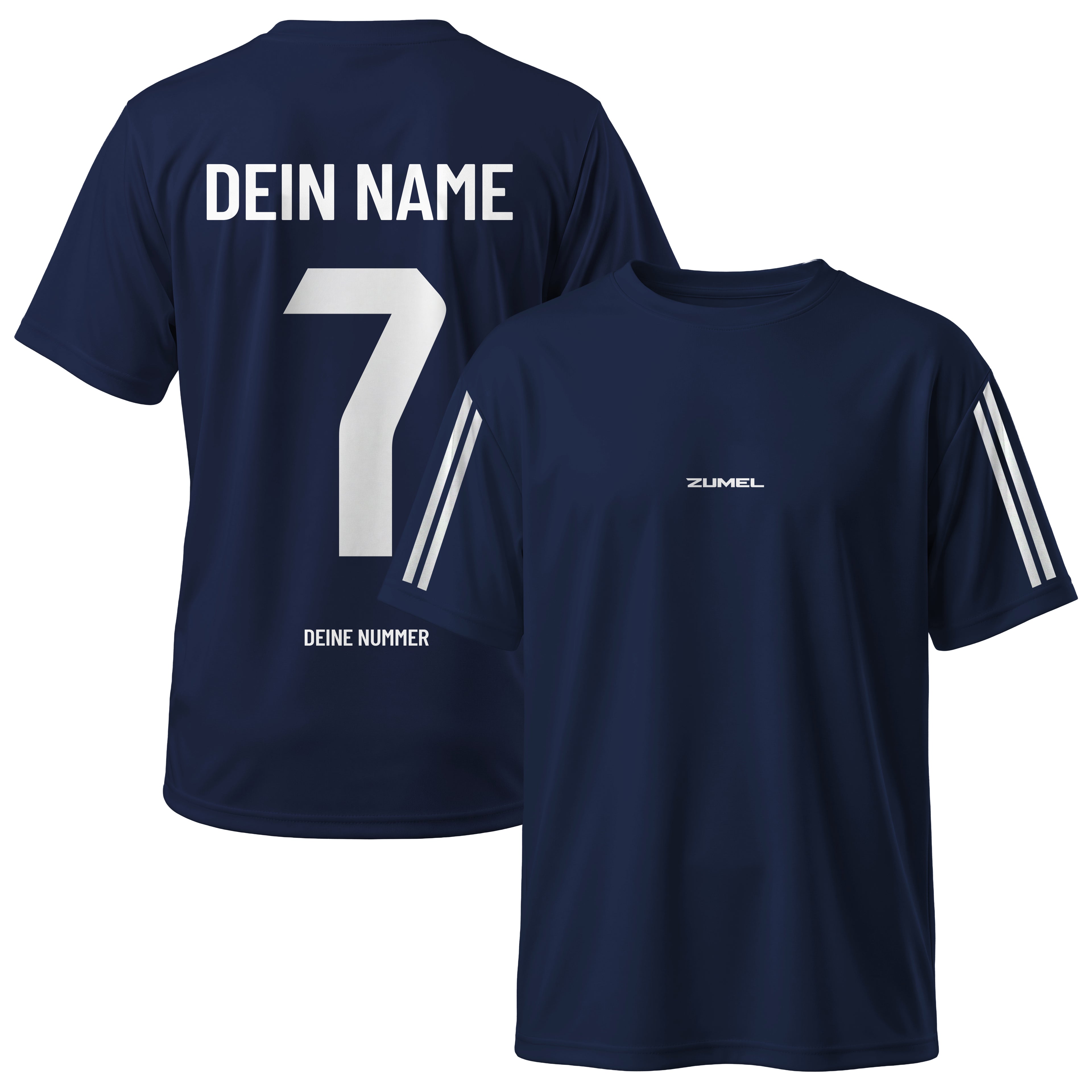 Personalisiertes Fußball Trikot Marine mit eigenem Namen und Nummer