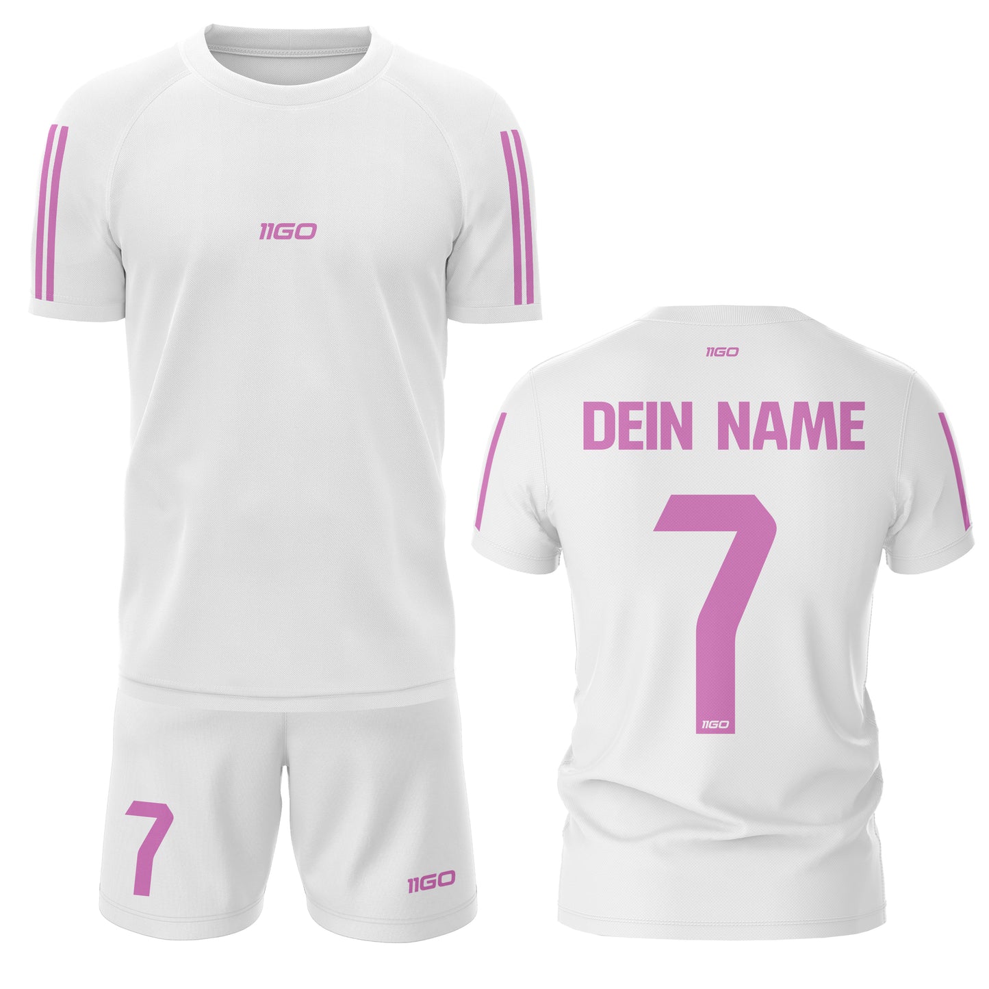 Personalisiertes Fußballtrikot mit Hose Weiß - Rosa mit eigenem Namen und Nummer