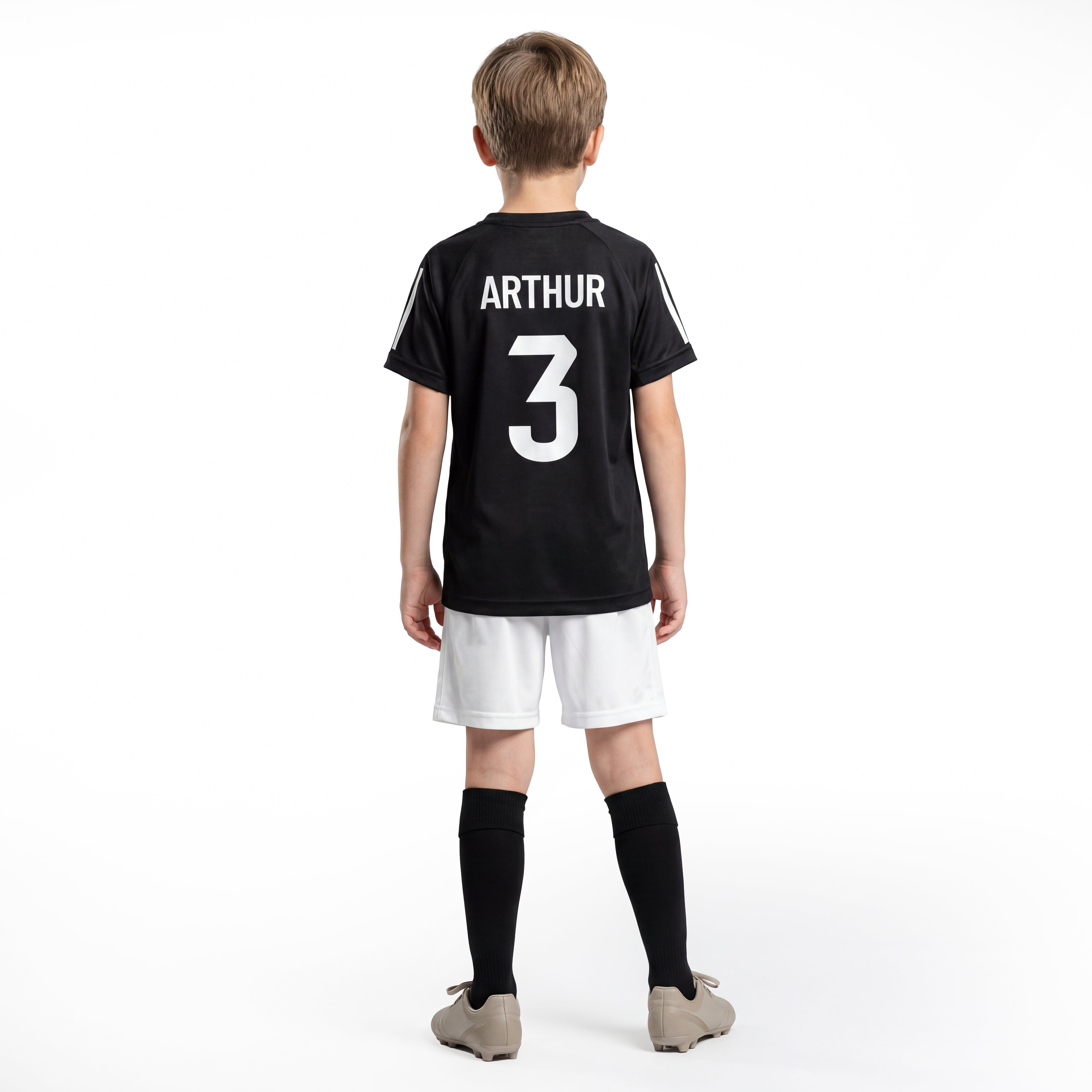Personalisiertes Kinder-Fußball Set Schwarz mit eigenem Namen und Nummer
