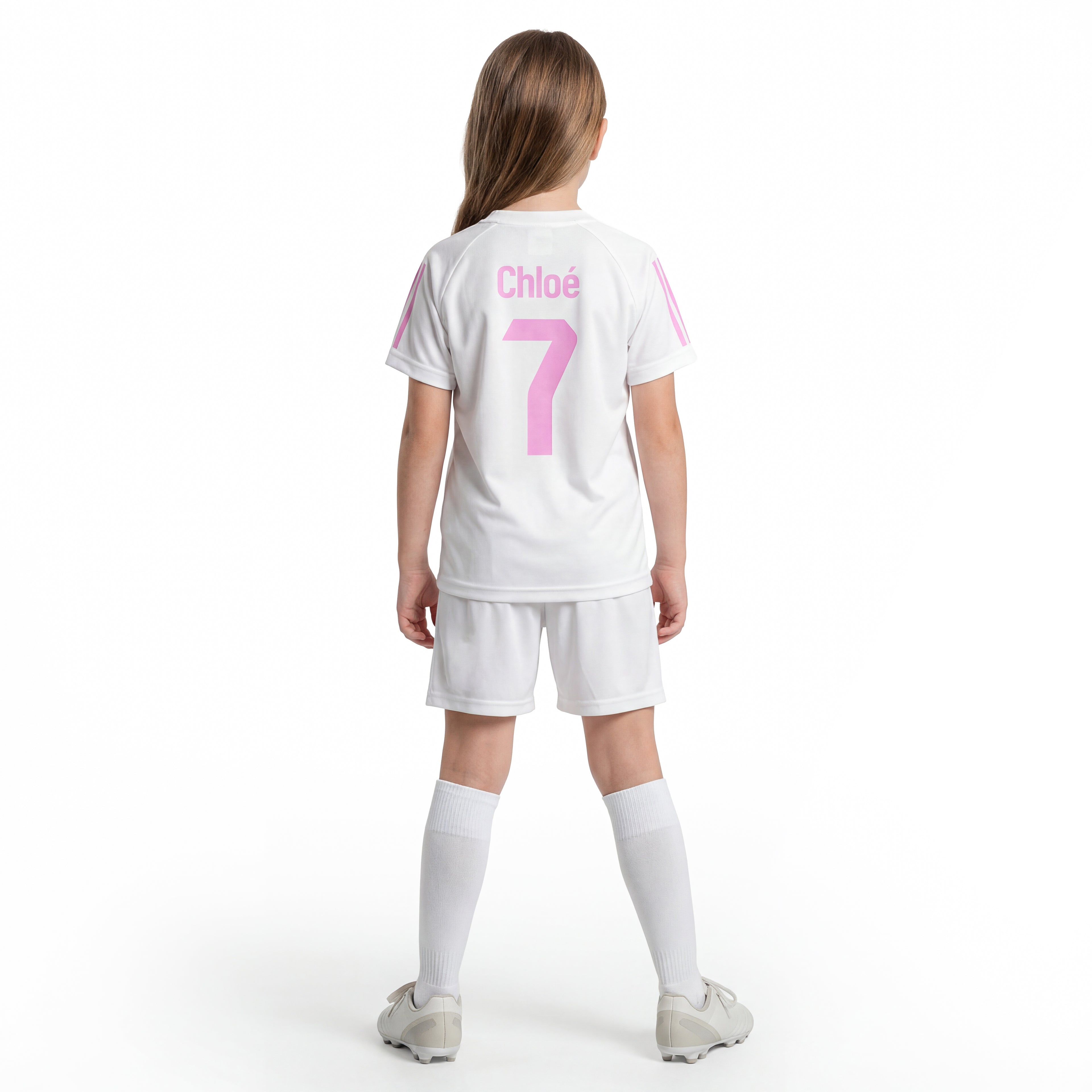 Kinder Fußball Set Weiß – Rosa personalisiert mit Name & Nummer