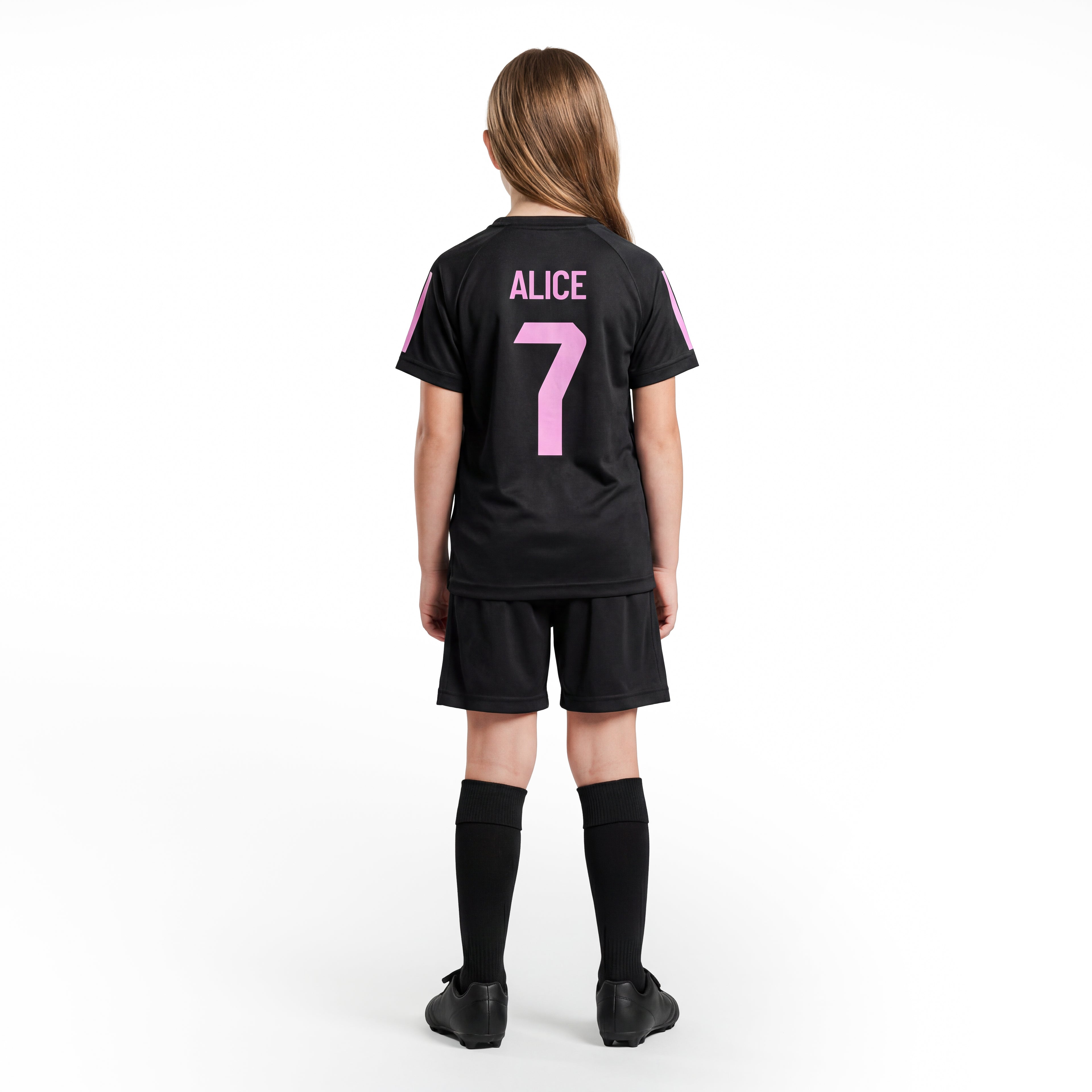 Personalisiertes Kinder-Fußball Set Schwarz-Rosa mit Namen