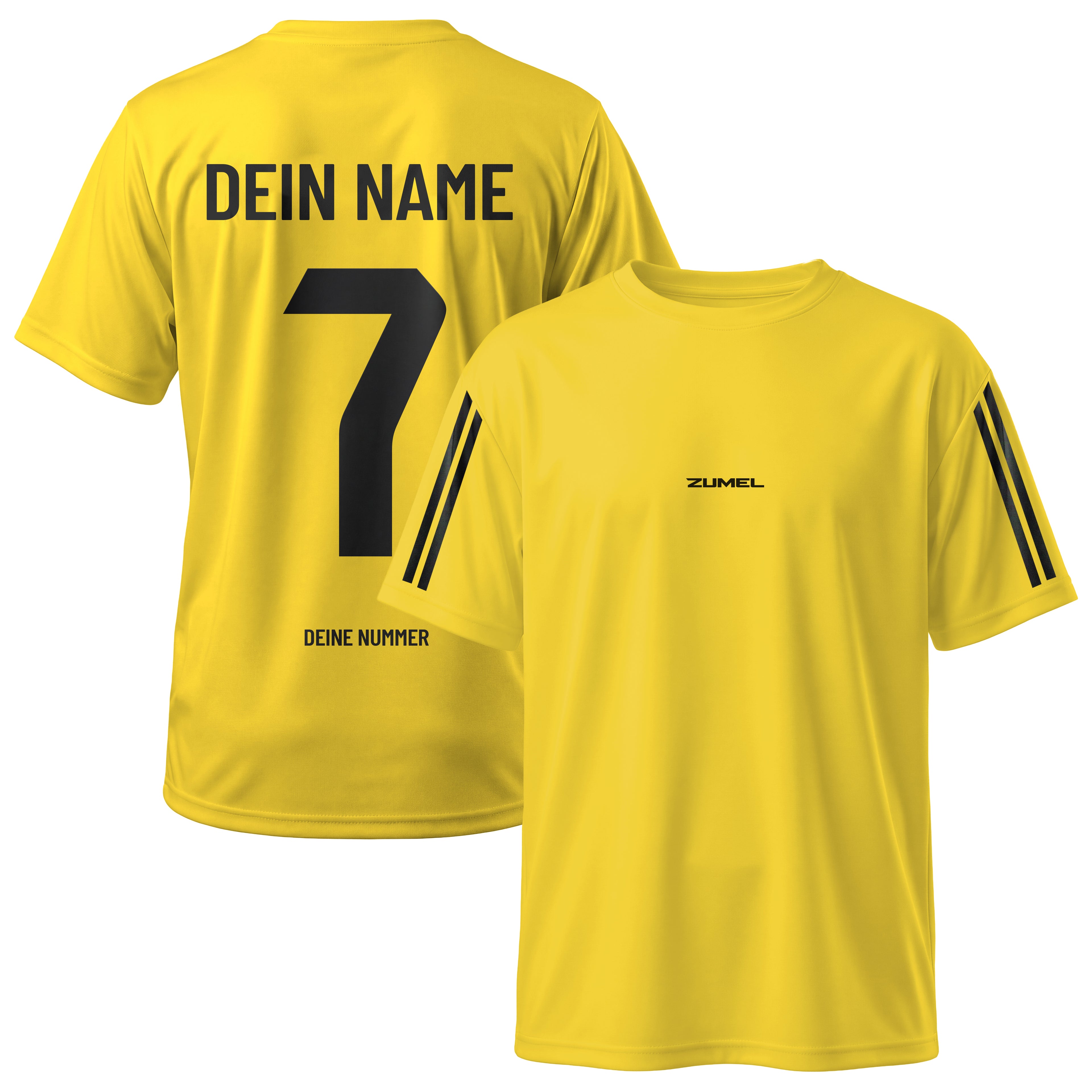 Personalisiertes gelbes Fußballtrikot mit Namen und Nummer