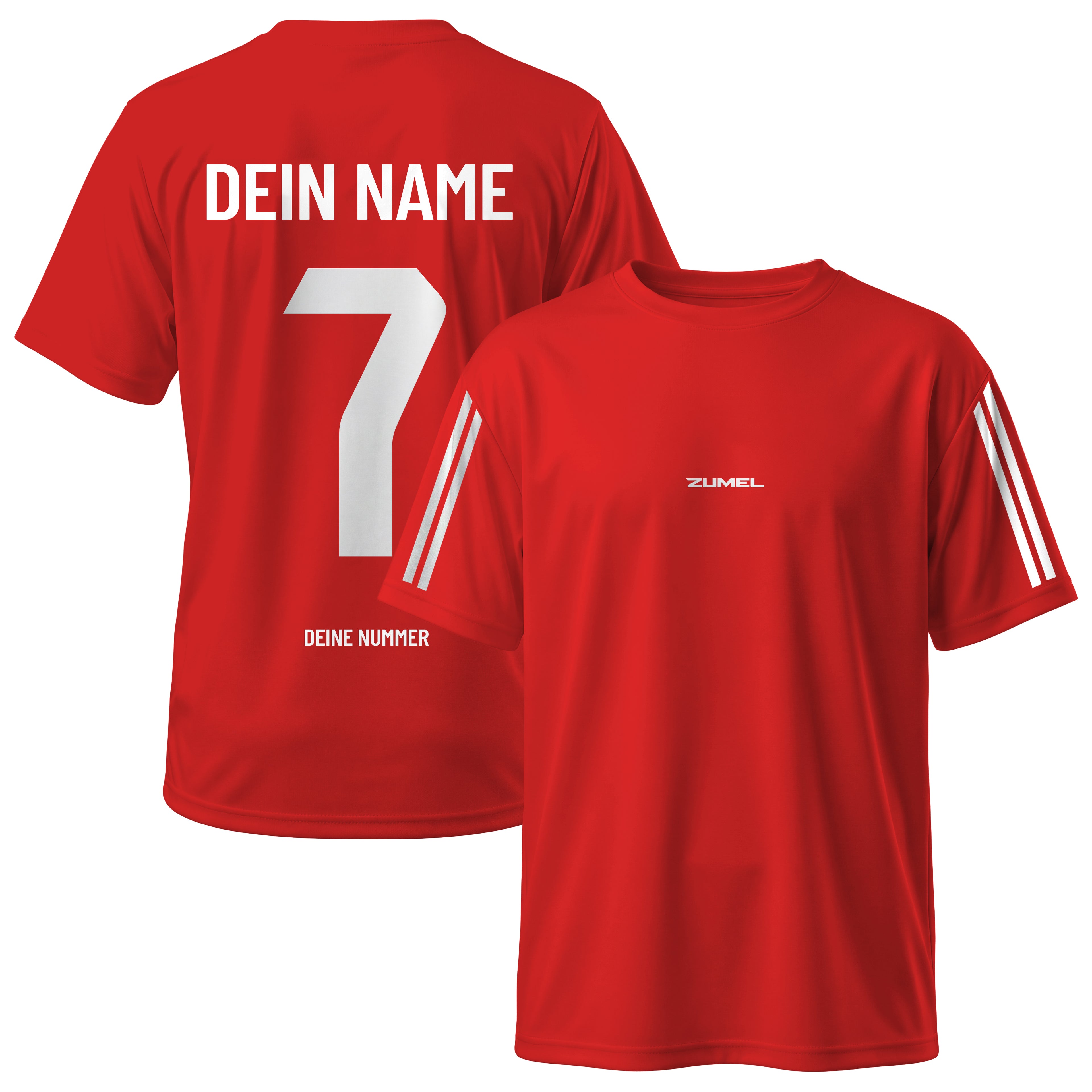 Personalisiertes rotes Fußballtrikot mit Namen und Nummer