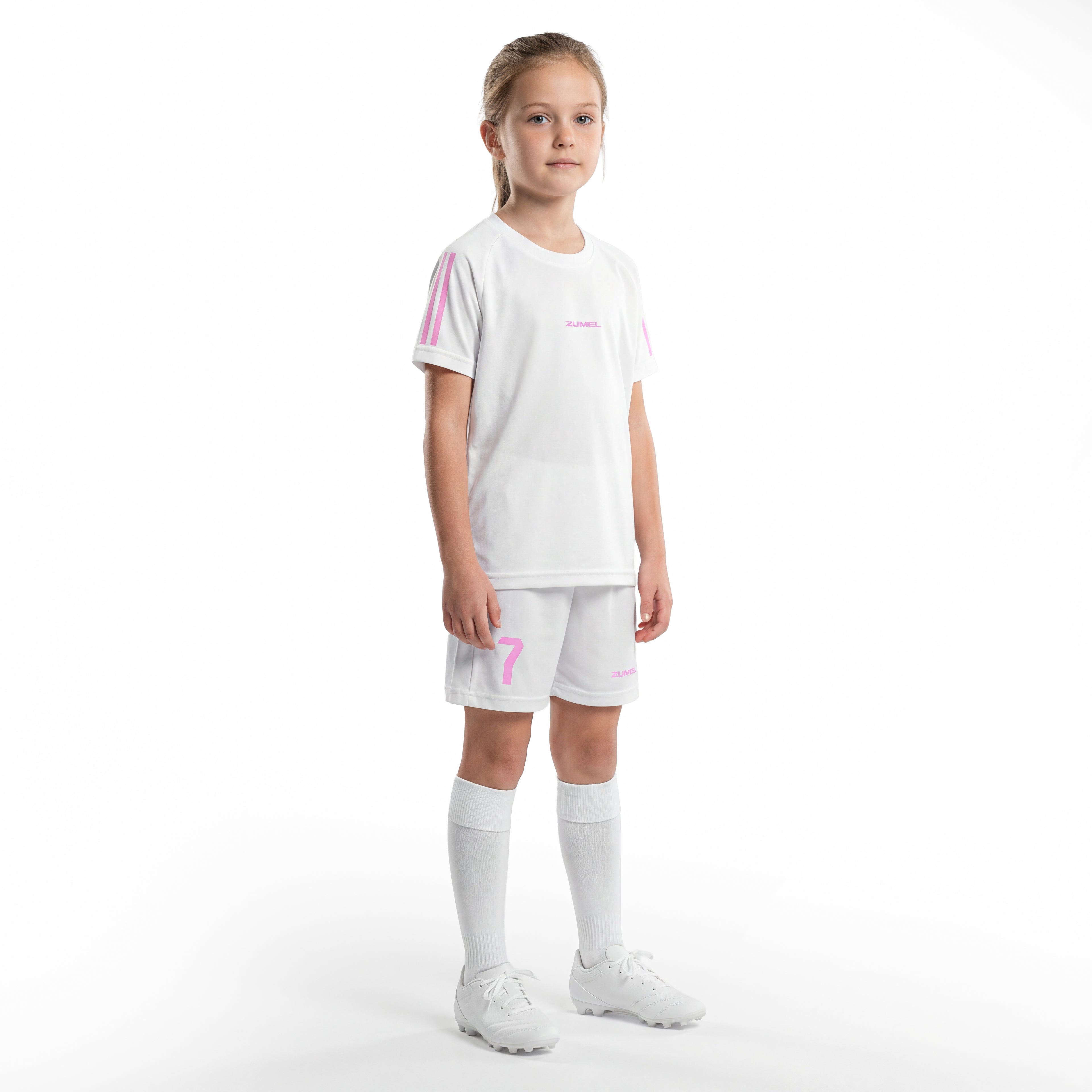 Kinder Fußball Set Weiß – Rosa personalisiert mit Name & Nummer